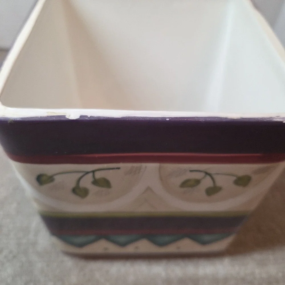 Vintage 90s Wasmutta Floral Geometric Southwest Decor Ceramic Tissue Box Cover